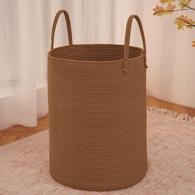 Large Woven Laundry Basket Hamper,100L Cotton Rope Storage Bin for Blankets,Toys and Clothes,Decorative Tall Nursery Hamper for Living Room,Baby Nursery,Bathroom and Bedroom,Golden Jute-Ruum Studio Home