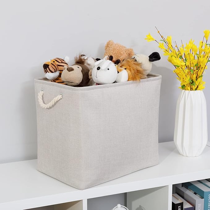Bidtakay Fabric Beige Baskets Extra Large Organization Baskets for Clothes Set of 2 Collapsible Storage Bins for Shelves Cabinet 17x12x15 In Organizing Bins for Bedroom Blankets Pillow Towels Storage-Ruum Studio Home