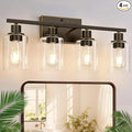 4 Light Bathroom Light Fixtures, Oil-Rubbed Bronze Modern Vanity Lights with Clear Glass Shades, Bathroom Wall Lamp for Mirror Living Room Cabinet-Ruum Studio Home