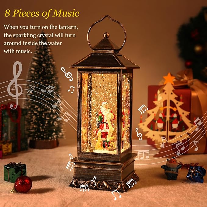 House & Garden Decoration,Christmas Lantern with 8 Pieces of Music,Sparkling Crystal Keep Circling Around The Snowman Families Music Box as a (Santa Claus)-Ruum Studio Home