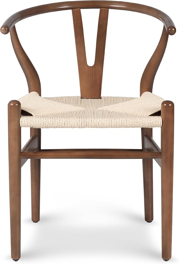 POLY & BARK Weave Dining Chair – Mid-Century Modern Wishbone Dining Chair with Arms, Solid Wood Frame, Indoor Use – Walnut – Single - Ideal for Dining Room, Kitchen or Stylish Accent Setting-Ruum Studio Home
