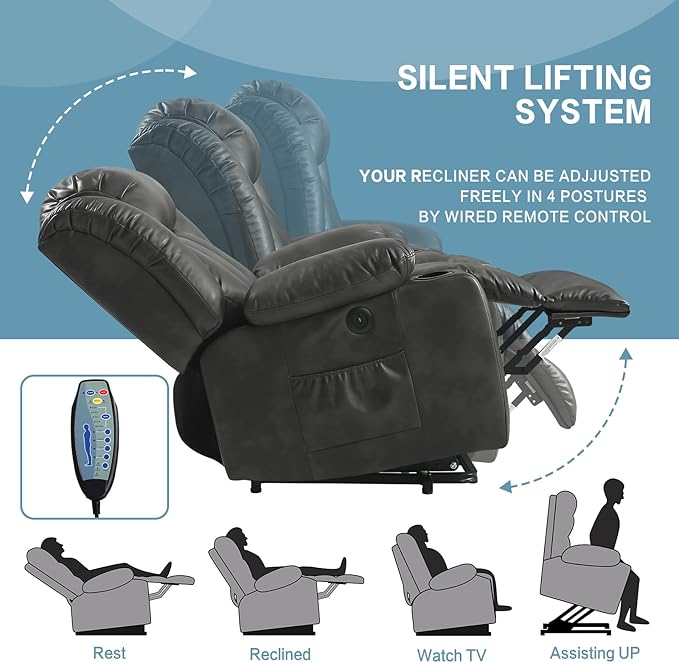 PARKOL Power Lift Recliner Chair for Elderly Breathable Leather Recliner Chair with Massage and Heat,2 Cup Holders,Electric Stand Assist,USB Ports,Gifts for Family (Beige)-Ruum Studio Home