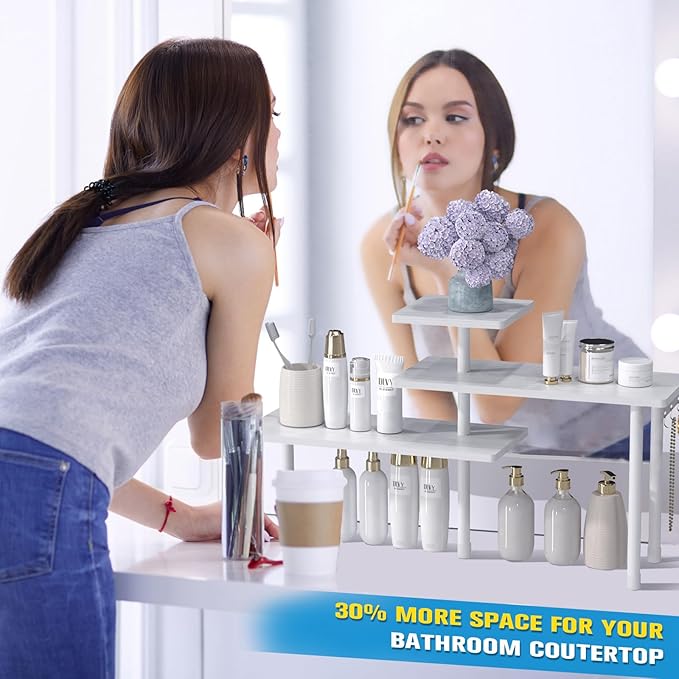 JayRex Bathroom Organizer Countertop Corner Shelf, 3 Tier Moveable Organizer for Make Up, Dresser Table, Desktop (White)-Ruum Studio Home