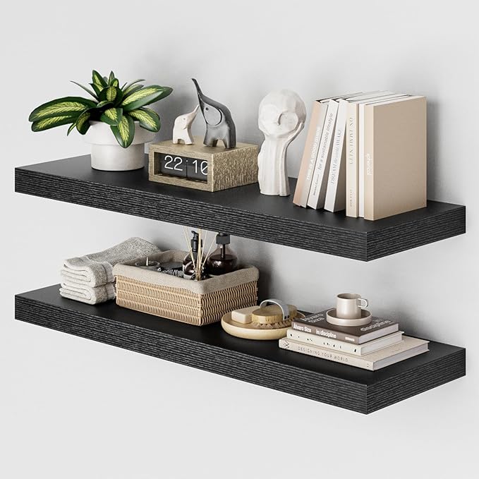 Heimlove 36 Inch Wall Shelf Bathroom Shelves Set of 2, 12" Deep Black Floating Shelves for Wall, Wall Mounted Shelves for Books Living Room Laundry Room Bedroom Kitchen Home Office-Ruum Studio Home