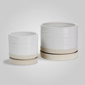6 + 8 Inch Plant Pots, Ceramic Planter Pot with Drainage Hole & Saucer, Indoor/Outdoor Cylinder Round Planter Pot, Cream & Beige-Ruum Studio Home