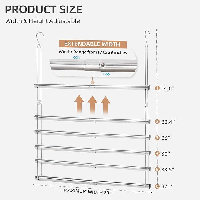 STORAGE MANIAC Hanging Closet Rod, Adjustable Width and Height Closet Hanging Organizer, Space-Saving Clothes Hanging Bar, Closet Extender Hanging Rod Double Closet Hanging Rod, 2 Pack Chrome-Ruum Studio Home