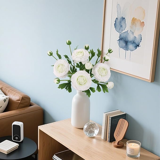 IPOPU 4PCS Real Touch White Ranunculus Artificial Flowers Faux Ranunculus Flowers for Vase Real Look Silk Peonies Fake Peony Flowers for Home Indoor Wedding Centerpieces for Table Decorations (White)-Ruum Studio Home