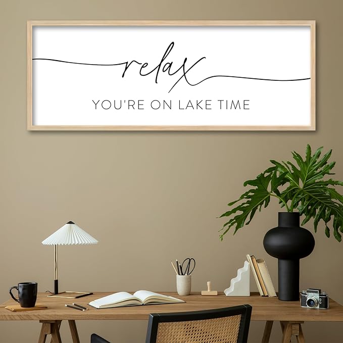 SRSZHIYUE Relax You're On Lake Time Wall Decor Above Bed Sign 32"×12" for Lake House Bedroom Over Bed Large Wood Framed Hanging Art (Wood)-Ruum Studio Home