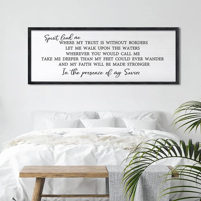 Spirit Lead Me Wall Art Decor 24×10 Inch Christian Scripture Office Inspirational Lyrics Ready to Hang Wooden Framed Sign (Black)-Ruum Studio Home