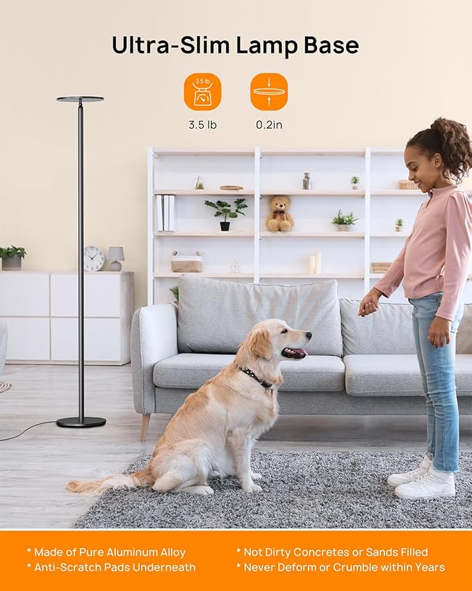 TROND Floor Lamp, 5000LM Super Bright Sky LED Modern Torchiere Standing Lamp, 3000K Warm White Light, 5-Level Dimmable, Modular 71 in Tall Pole Light, 30-Minute Timer for Living Room, Bed Room-Ruum Studio Home