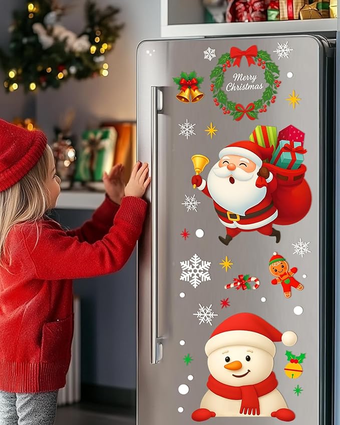 Christmas Window Clings - 9 Sheets 162 Pcs Cute Xmas Decorations for Winter Holiday Home Party Santa Reindeer Snowman Gingerbread Snowflake Stickers for Glass Double-Sided Static Window Decals-Ruum Studio Home