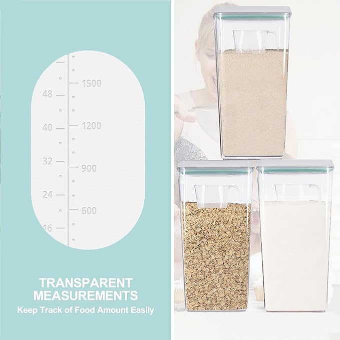 Pop Containers with Lids - Stackable Airtight Food Storage, Kitchen Pantry Storage Containers for Snacks Candy Salt Herbs Spices BPA-Free (3300ML*3)-Ruum Studio Home