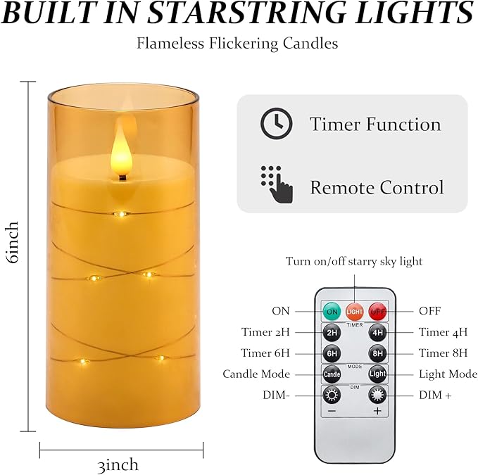 Aignis Flickering Flameless Candles Battery Operated Candles LED Candles with Remote Timer for Home/Wedding/Birthday/Holiday Decor ，Brown 3D Flame Set of 2 (D3 xH6 6")-Ruum Studio Home