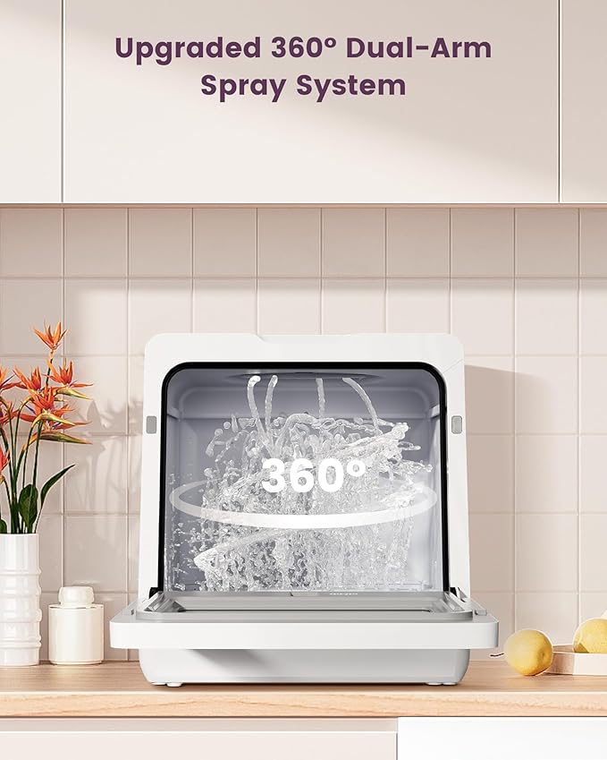 HAVA Countertop Dishwasher with Water Softener and Enhanced Energy Efficiency, Portable Dishwasher with 8 Wash Programs, Child Lock & Delayed Start Function, No Installation Needed - Misty Lilac-Ruum Studio Home