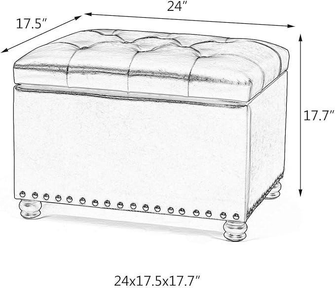 Joveco 24" Rectangular Ottoman with Storage for Living Room, Upholstered Storage Bench Foot Stool and Seat with Lift Off Lid, Coffee Table Footrest for Bedroom-Ruum Studio Home