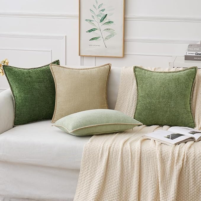 MIULEE Pack of 2 Couch Throw Pillow Covers 26x26 Inch Beige Farmhouse Decorative Pillow Covers with Stitched Edge Soft Chenille Solid Dyed Spring Pillow Covers for Sofa Bed Living Room-Ruum Studio Home