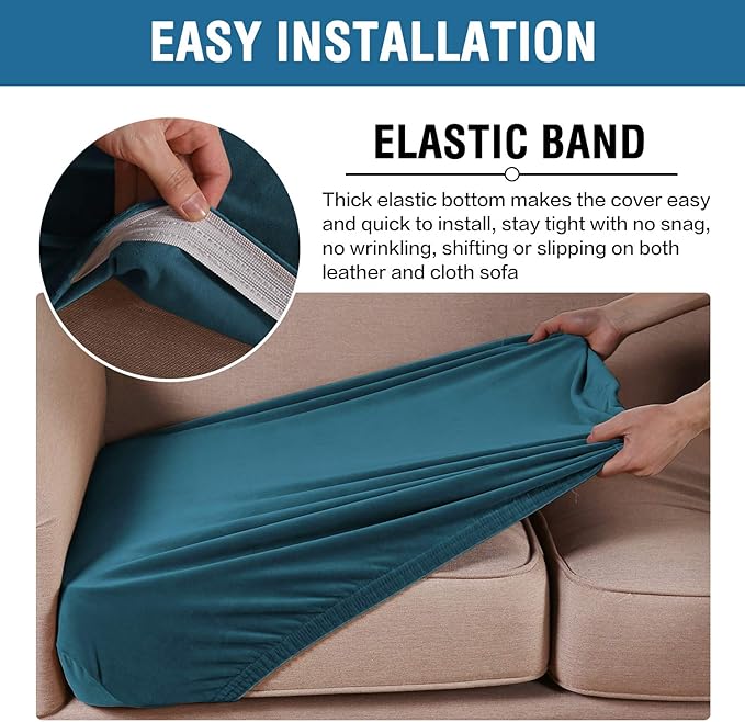 H.VERSAILTEX Velvet Stretch Couch Cushion Cover Plush Cushion Slipcover for Chair Cushion Furniture Protector Seat Cushion Sofa Cover (1 Piece Armchair Cushion Covers, Deep Teal)-Ruum Studio Home