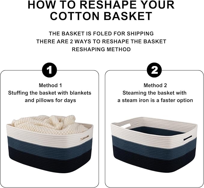 Large Storage Basket for Organizing, Woven Rope Basket for Shelves, Closet Organizer Bins for Clothes, Blanket, Toys, Baby Nursery Storage, 17.7" x 13" x 7.87", 2 Packs Gradient Blue-Ruum Studio Home