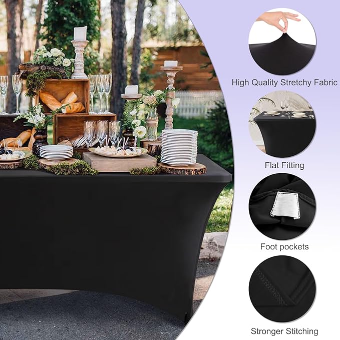 ABCCANOPY 6 FT Black Spandex Table Cover Stretch Fitted Wrinkle Resistant Tablecloth Reuse for Rectangular Folding Table Patry Event Wedding Banquet Protector-Ruum Studio Home