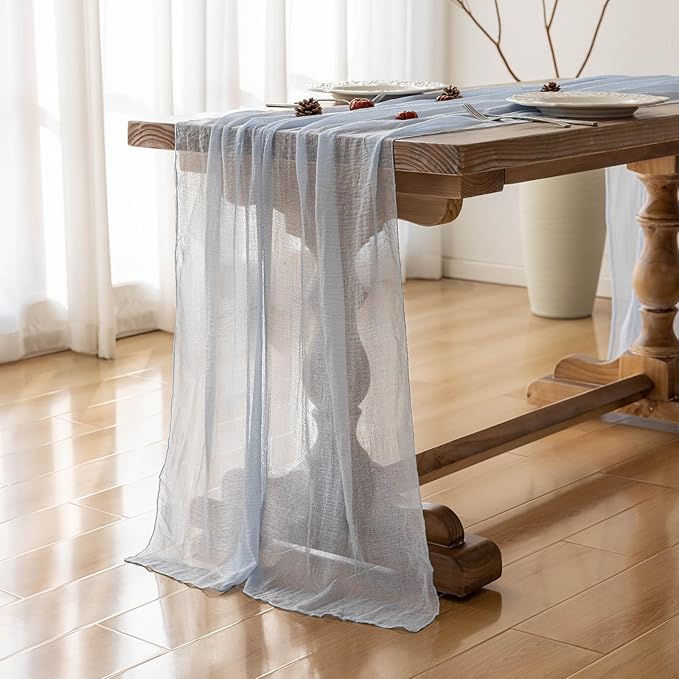 3pcs Light Blue Gauze Rustic Cheesecloth Table Runner 120 Inch 10 FT for Wedding Baby Shower Bridal Shower Birthday Engagement Garden Outdoor Party Long Sheer Boho Decorations-Ruum Studio Home