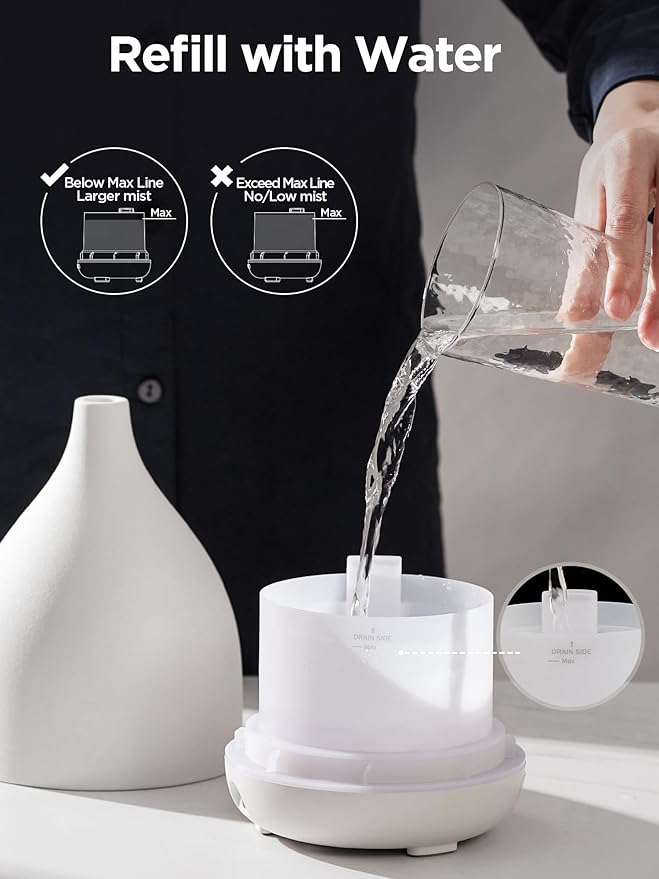 InnoGear Oil Diffuser, 300ML Ceramic Diffuser for Essential Oils Handcrafted Aromatherapy Diffuser Ultrasonic Cool Mist Humidifier with 4 Timers Waterless Auto Off for Room Office, White Base-Ruum Studio Home