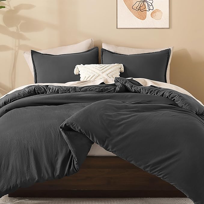 Litanika Dark Grey Oversized King Comforters Super King Plus Size, 3 Pieces Lightweight Solid Bedding Comforter Set, All Season Fluffy Bed Set (128x120In Comforter & 2 Pillowcases)-Ruum Studio Home