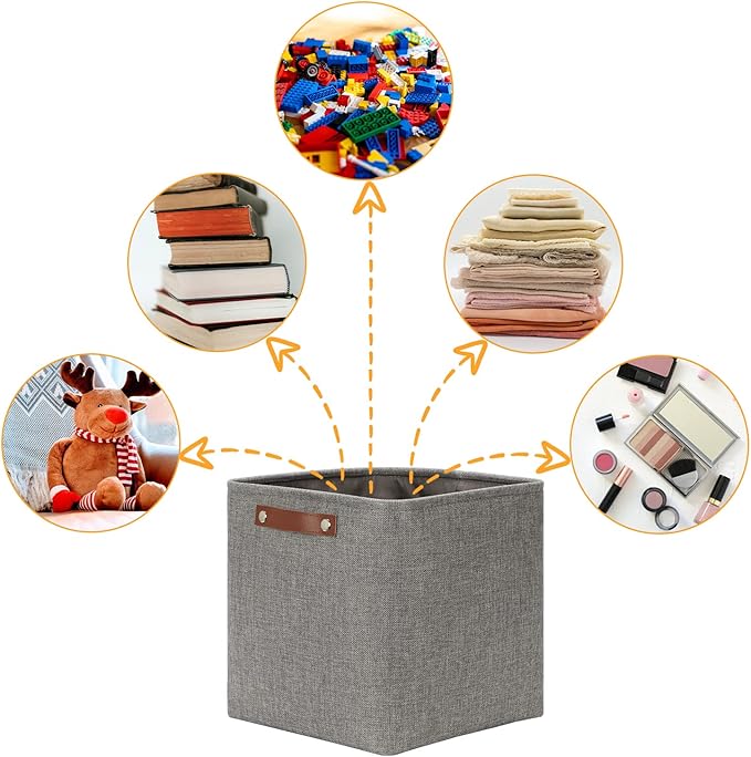 DULLEMELO 12 inch Cube Storage Bins, Large Collapsible Grey Storage Baskets for Square Cubes Organizing, Fabric Boxes Bins for Shelves Nursery Home Office Storage(4 Pack - 12" Grey)-Ruum Studio Home