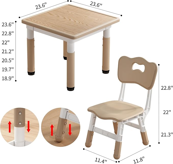 Kid Table and Chairs, Height Adjustable Childrens Table and Chair Set, Kids Tables for Age 2-8, Graffiti Desktop, Table for Kids with 4 Seats, Small Kids Table, Max 300lbs-Ruum Studio Home
