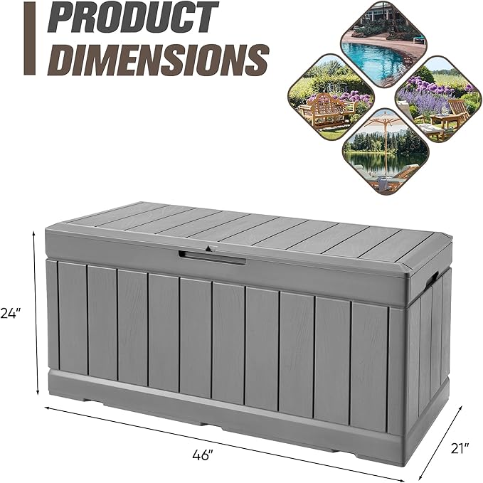 JUMMICO 83 Gallon Outdoor Deck Box Large Resin Storage Box for Patio Furniture Cushions, and Garden Tools (Gray)-Ruum Studio Home