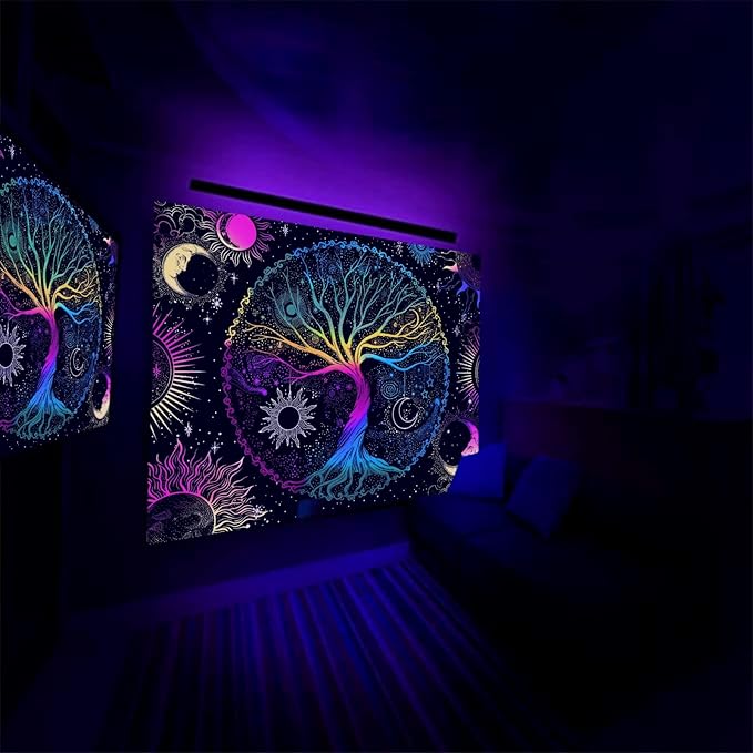 AACKart Blacklight Tapestry for Bedroom - Spiritual Tree of Life Wall Tapestry Glow in the Dark Wall Hanging 78.7 x 59.1 inches-Ruum Studio Home
