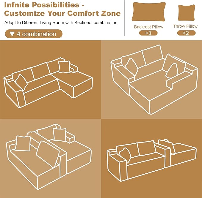 108" Sectional Couches for Living Room Modern Modular Sofa with L-Shape Couchs Upholstered Boneless Couch Deep Seat Sectional Couch with Chaise (Green, Right Facing Chaise+2Seaters)-Ruum Studio Home