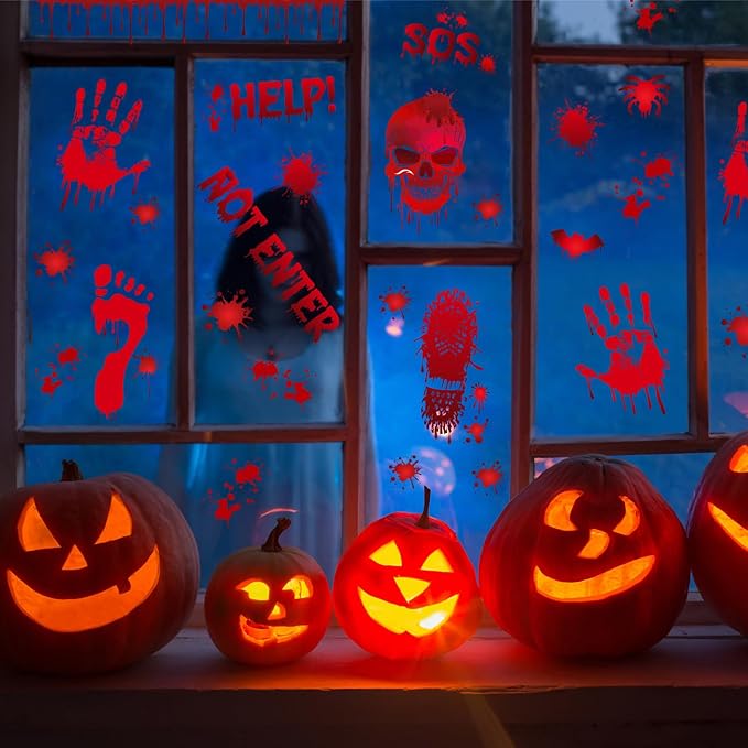NEBURORA 6 Sheets Terror Bloody Handprint Footprint PVC Window Stickers Spooky Wall Decal and Floor Stickers for Halloween Decorations Party Decorations-Ruum Studio Home