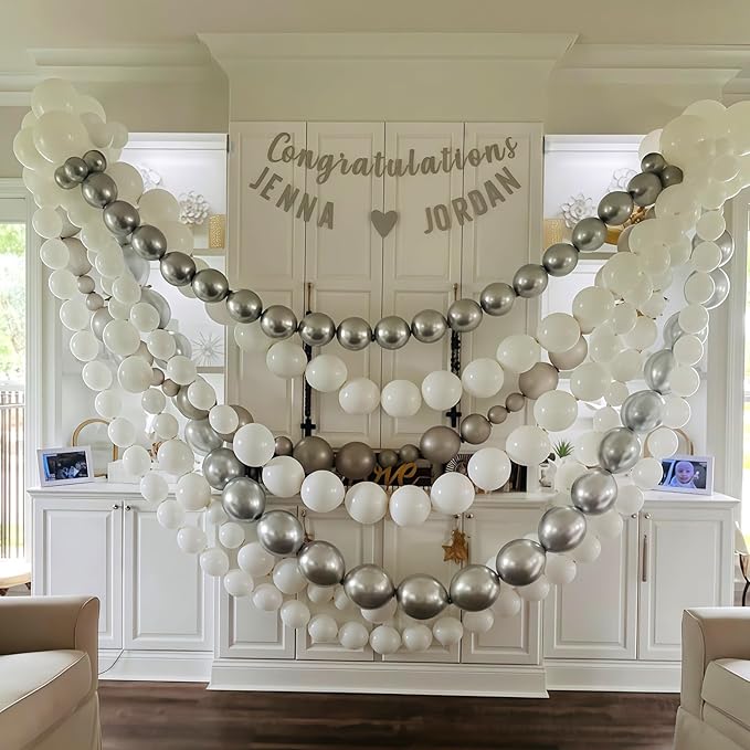White and Silver Linking Balloons, 100PCS 6 Inch Small Metal Silver Quick Link Balloons for Making Balloon Wall Heart Arch Tails Balloon for Wedding Birthday Baby Shower Graduation Party Decorations-Ruum Studio Home