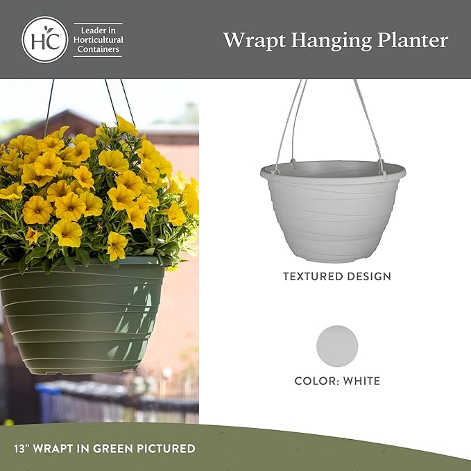 The HC Companies Wrapt Hanging Planters - Lightweight Plant Pot Hanger for Hanging Plants, Vegetables & Herbs - Outdoor & Indoor Hanging Basket for Plants (13" White, Pack of 2)-Ruum Studio Home
