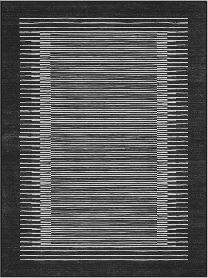 Wonnitar Striped Black Area Rugs 9x12 Living Room, Non-Slip Soft Berber Stripe Bedroom Rug, Low Pile Minimalist Floor Carpet for Dining Room Living Room Department (Black,9' x 12')-Ruum Studio Home