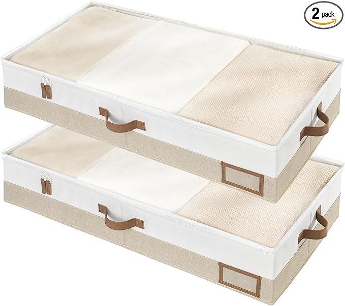 StorageWorks Large Under Bed Storage Containers with Handles and Label Holder, 2 Pack Ultra-thick Fabric Underbed Bins, Closet Organizer for Clothes, Blankets, Sweater-Ruum Studio Home
