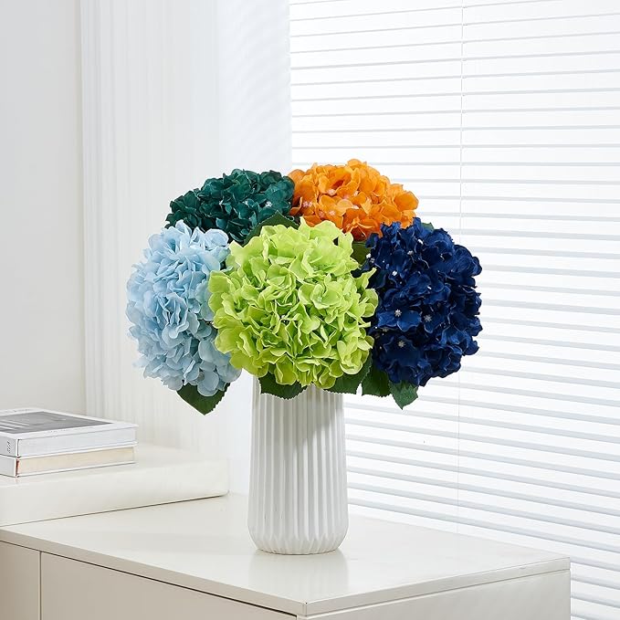 8Pcs Blue Fake Flowers Silk Hydrangea Artificial Flowers Bouquets Faux Hydrangea Stems for Home Table Centerpieces Wedding Party Decoration-Ruum Studio Home