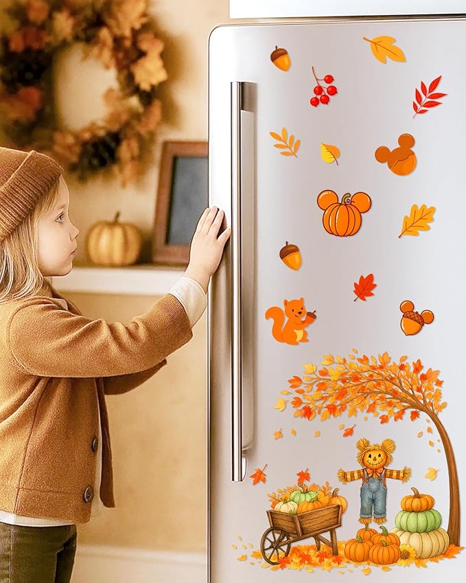 Fall Window Clings - 9 Sheets 149 Pcs Fall Decorations for Autumn Thanksgiving Harvest Home Party, Pumpkin Leaves Car Maple Castle Acorns Stickers for Glass, Double-Sided Static Window Decals-Ruum Studio Home