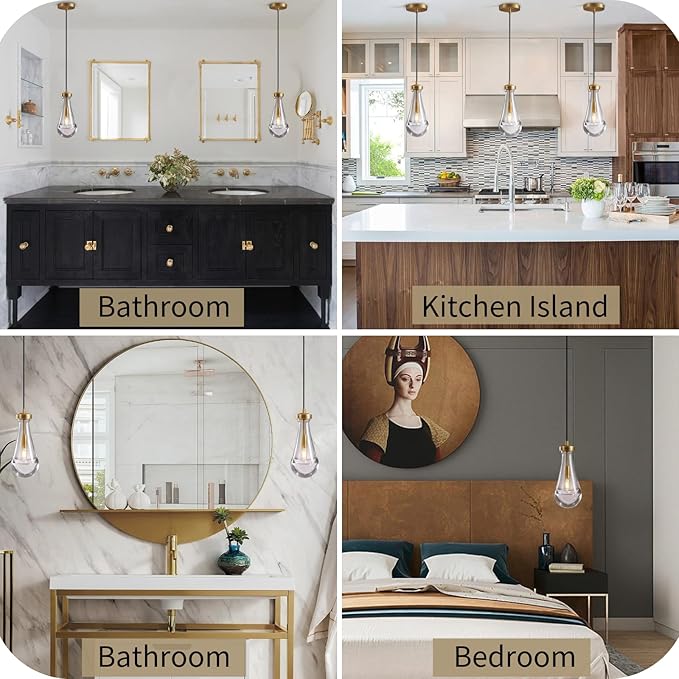 Raindrop Pendant Lights Set of 2, Brass Pendant Lights Kitchen Island, Gold Island Light for Kitchen Dining Room Light Fixture, Chandelier for Living Room Bedroom Bathroom, Bulb Included-Ruum Studio Home