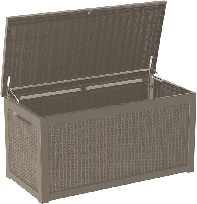 260 Gallon Double-Wall Resin Deck Box - Lockable Waterproof Outdoor Storage Box, 1000lbs Capacity & Doubles as Seating for Patio Furniture - Garden Tools, Pool Accessories (Brown)-Ruum Studio Home