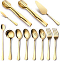 Gold Serving Utensils, OGORI 12-Piece Stainless Steel Serving Utensils Include Serving Spoons, Slotted Spoons, Serving Tongs, Serving Forks, Butter Knife, Stirring Spoon, Soup Ladle, Pie Server-Ruum Studio Home
