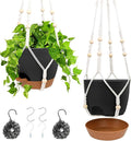 Hanging Planters for Indoor Outdoor Plants, 2 Pack Self Watering Hanging Pots, Hanging Plant Baskets with Drainage Holes & 2 Types of Plant Hangers (Black, 6'')-Ruum Studio Home