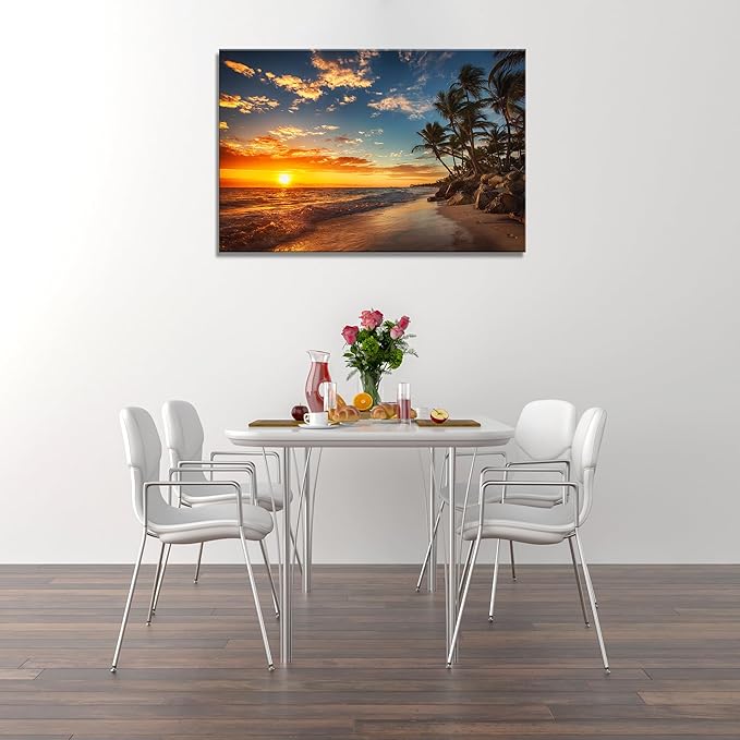 DZL Art S74781 Canvas Painting Print Paradise Tropical Island Beach with Palms Photograph Print Nature Pictures Wall Art Canvas Prints Painting for Living Room Bedroom Decor Office Wall Decor-Ruum Studio Home