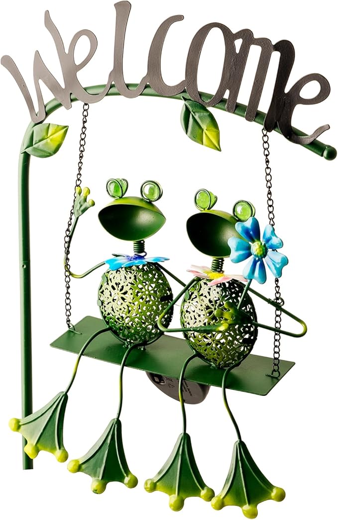 Frog Solar Light Garden Outdoor Decoration Swing Metal Stake Lamp with Welcome Sign Waterproof Patio Yard Decor Gifts-48 inch-Ruum Studio Home