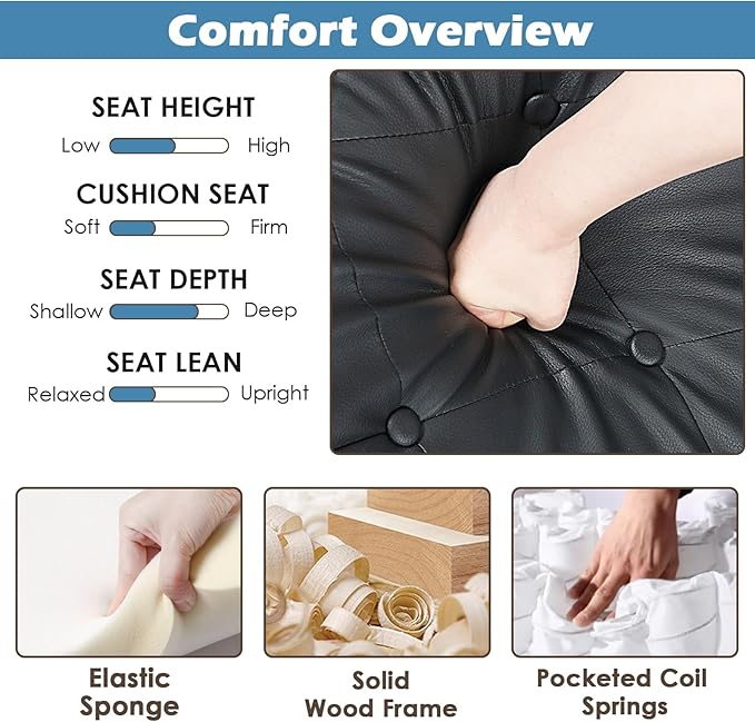 STHOUYN Living Room Chairs Black Leather Accent Chairs Set of 2, Waiting Room Arm Chairs, Reading Chairs for Bedroom Comfy Club Chair Tufted, Office Small Space (2, Black)-Ruum Studio Home