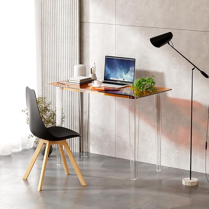 Acrylic Desk, Modern Study Table for Home Office - Extended Surface Multi-Purpose Console & Entryway Table, Sturdy Lightweight Design (42.5-inch, Orange)-Ruum Studio Home