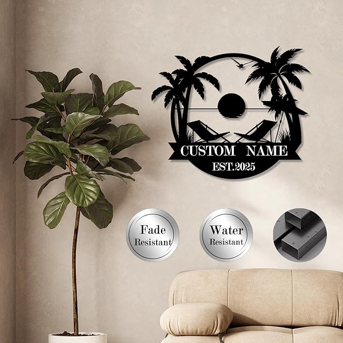Custom Metal Beach Wall Art Sign - Personalized Size Outdoor/Indoor, Surfboard Decor, Lake House & Coastal Home Decor, Summer Gift - MADE IN USA-Ruum Studio Home