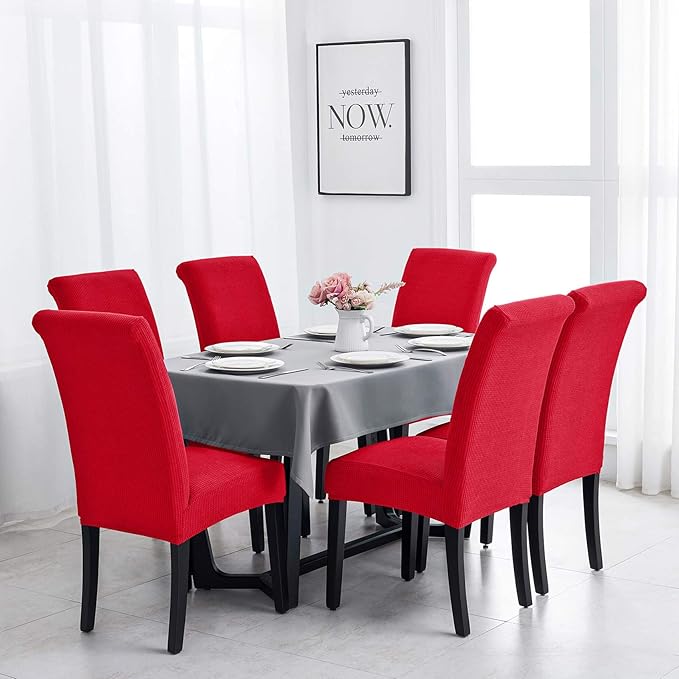 Joccun Chair Covers for Dining Room Set of 6, Dining Chair Slipcovers Stretch Dining Room Chair Covers Seat Protector,Washable Parsons Chair Cover for Home,Hotel,Banquet(Ruby,6 Pack)-Ruum Studio Home