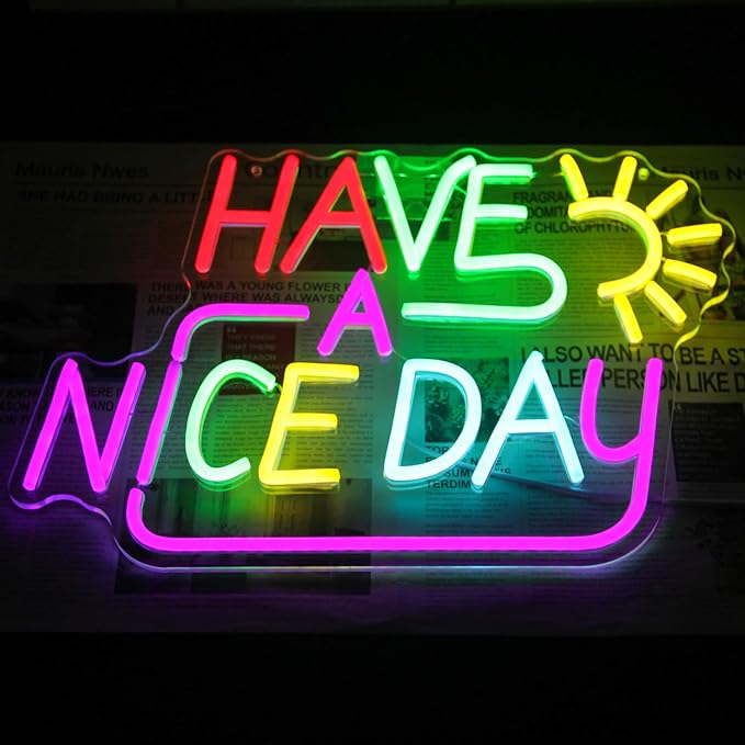 Have A Nice Day Neon Sign for Wall Colorful Letter Neon Light Sun LED Neon Lights Signs Dimmable Words Light Up Signs for Bedroom Living Room School Office Dorm Party Decor Kids Gifts-Ruum Studio Home