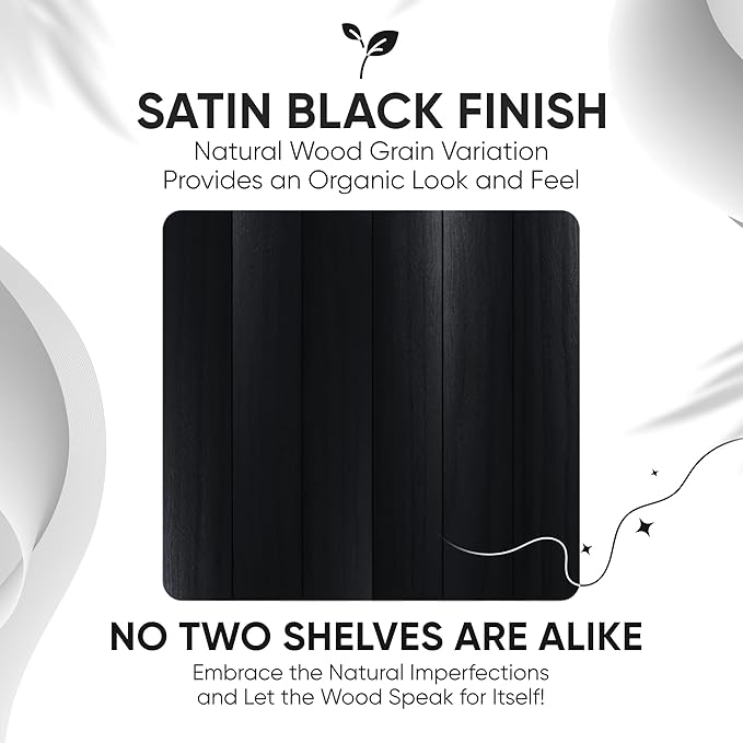 Homeforia Black Floating Shelves 36 inches Long, High End Solid Real Wood 36 inch Floating Shelf for Wall Mounted, Black Wooden 36in Floating Shelves, Heavy Duty Bracket, 36 X 6.5 X 1.75 in, Set of 2-Ruum Studio Home